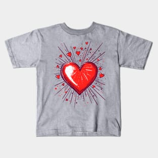 Valentines Day Exploding Red Heart Happy Valentines Day Kids T-Shirt